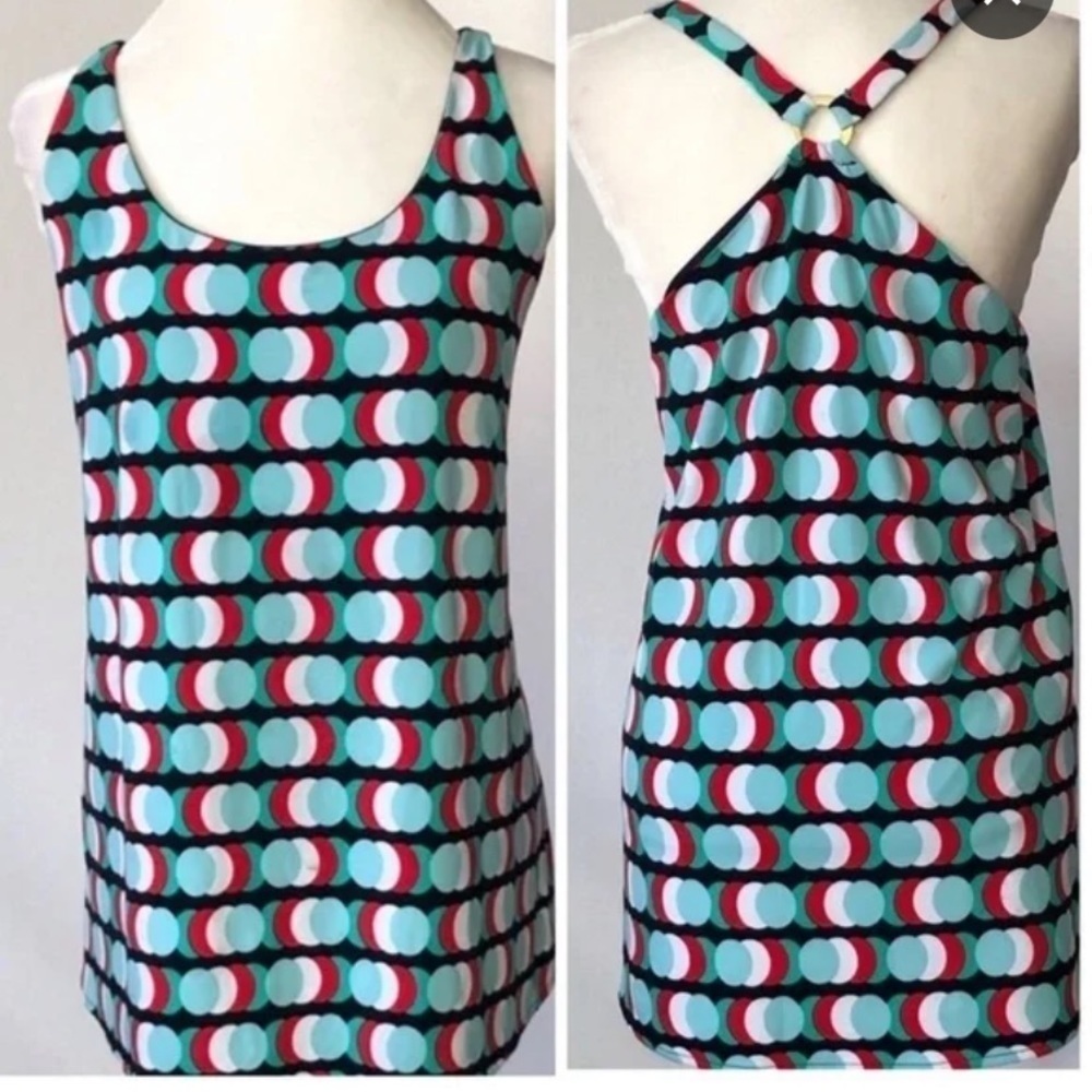 Kaari Blue Swing Halter casual geometric print Top  L casual beach vacation Y2K